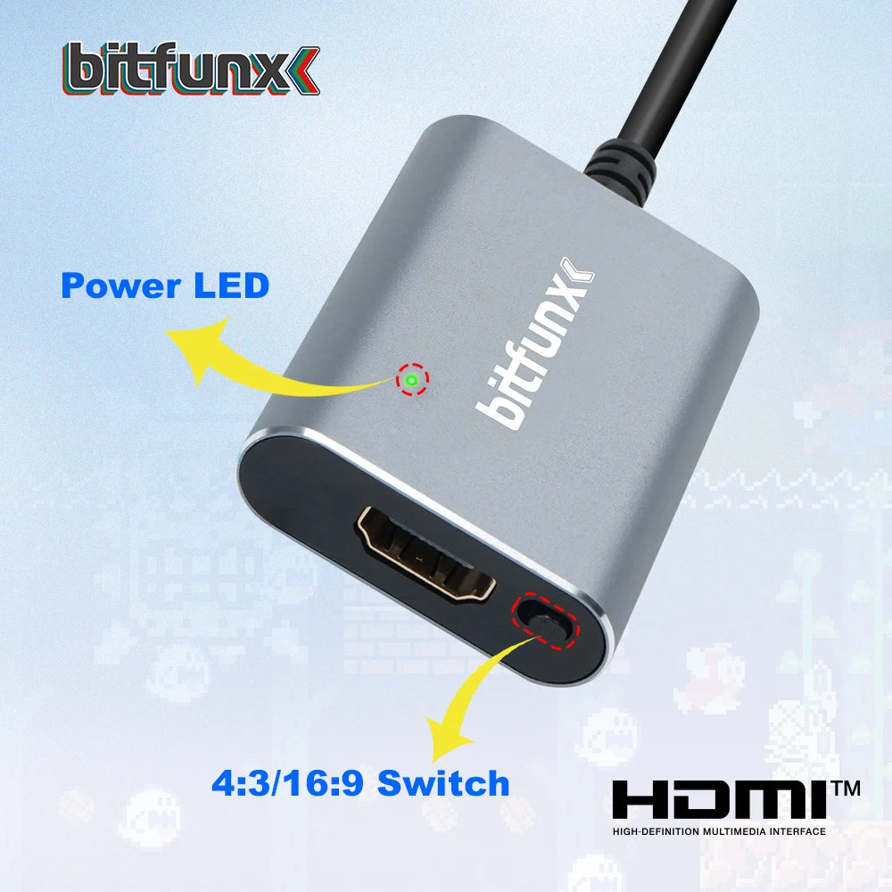 Bitfunx HDMI Adapter for N64, SNES, GameCube – 720P Plug & Play Converter