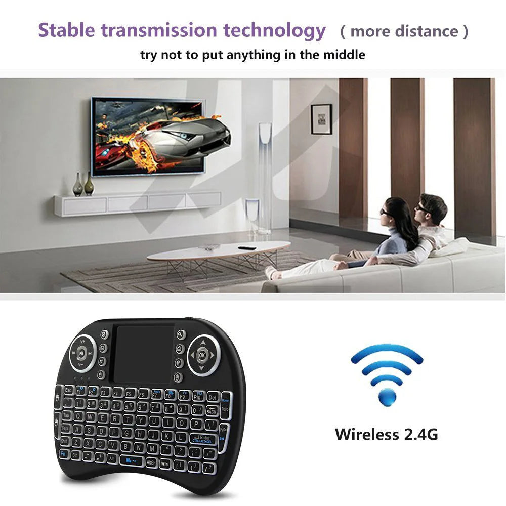 Mini Wireless Keyboard with Touchpad & RGB Backlight – 2.4GHz, Multi-Language