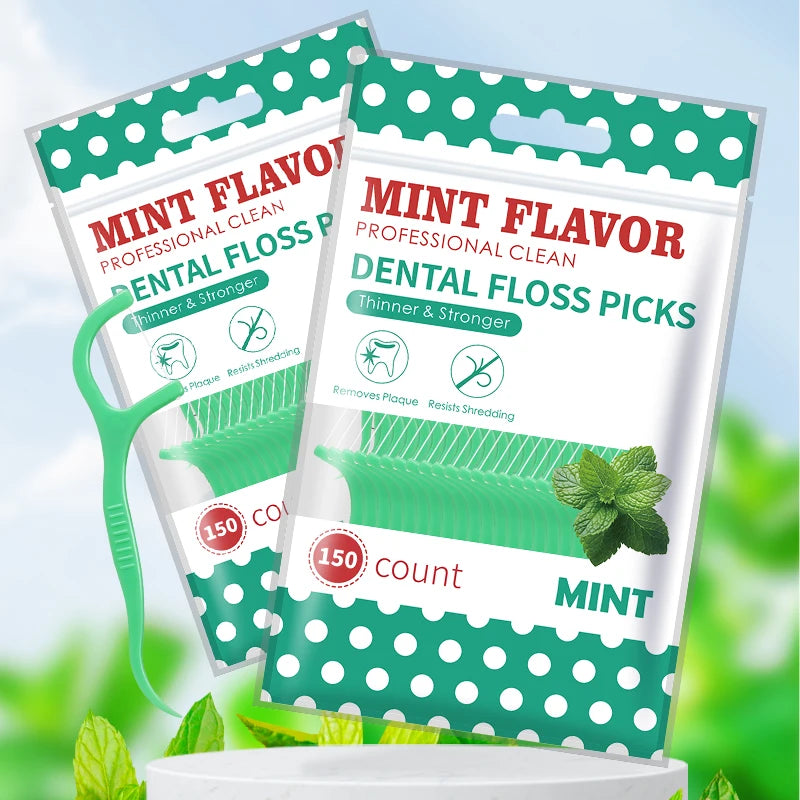 300PCS Mint Floss Sticks, Tooth Gap Brushes - Bagged Dental Hygiene Products - Essential Cleaning Tools for Home, Outdoor,Traver