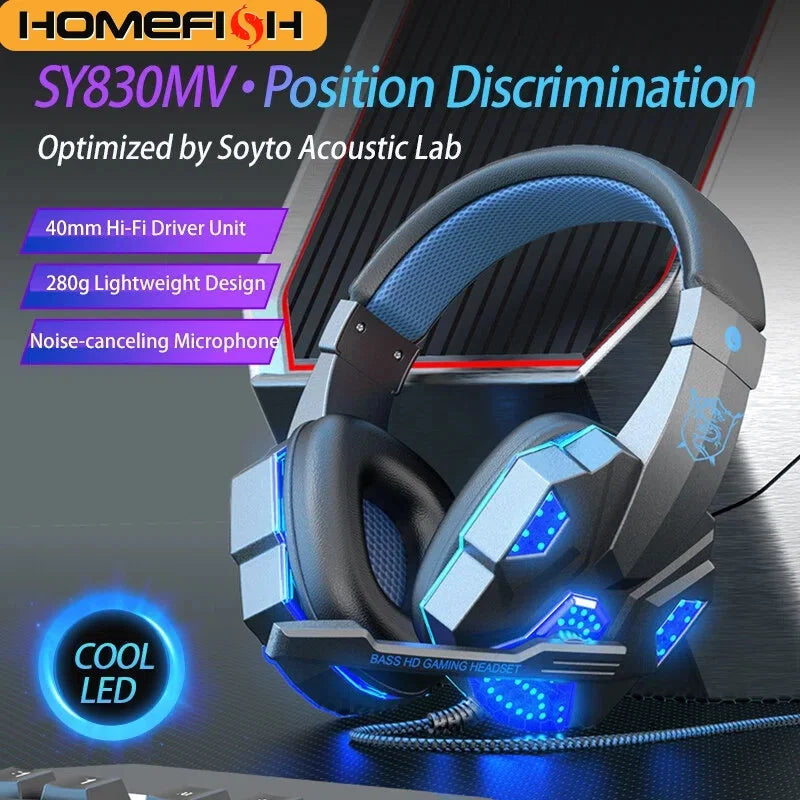 HOMEFISH RGB Gaming Headset with Noise-Cancelling Mic – Wired, Lightweight, for PC, PS5, Xbox & Switch
