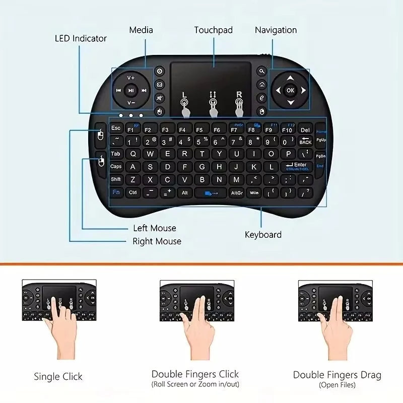 Mini Wireless Keyboard with Touchpad & RGB Backlight – 2.4GHz, Multi-Language