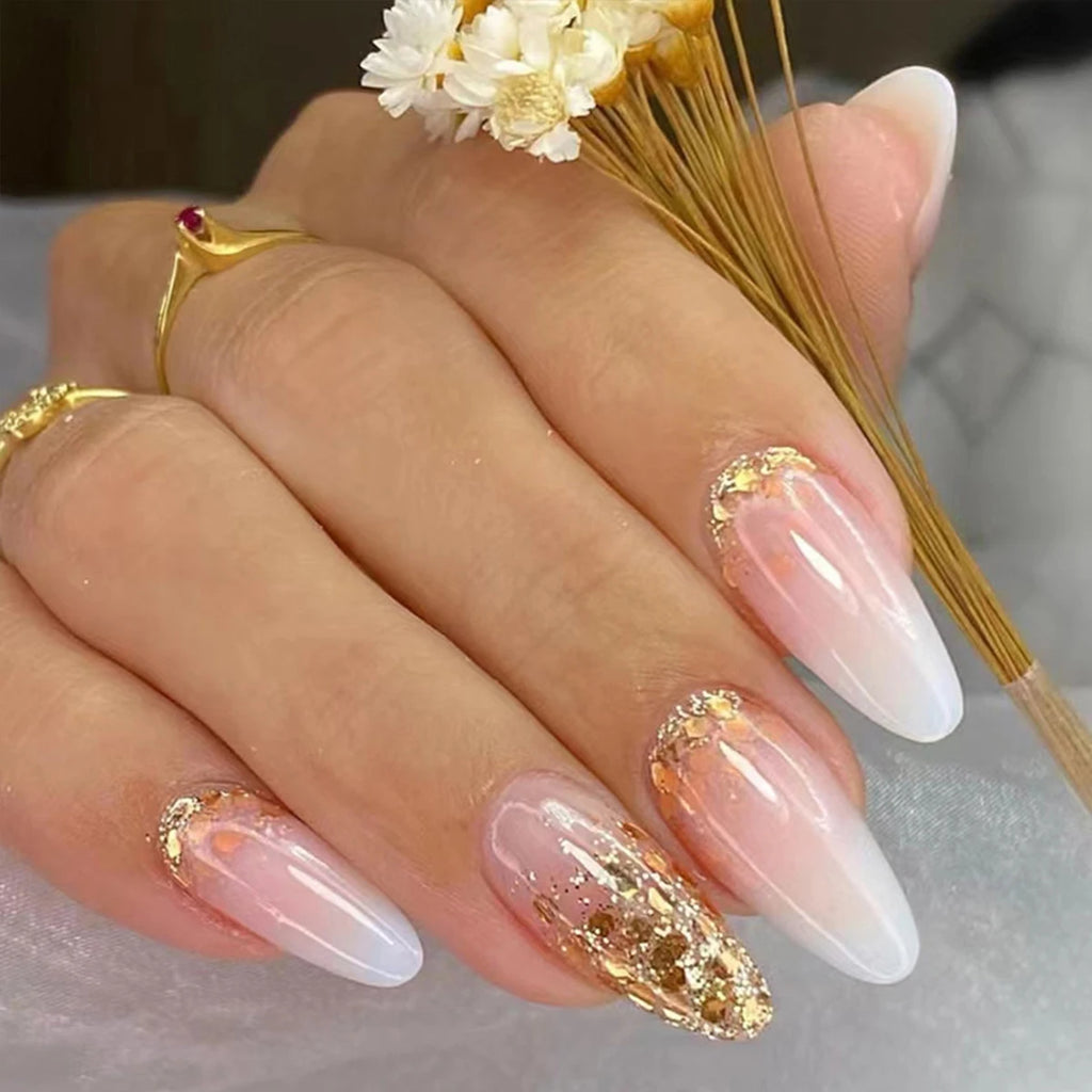 24 pieces of ins-style long press-on nails (teardrop shape), paired with 1 piece of jelly glue and 1 nail file