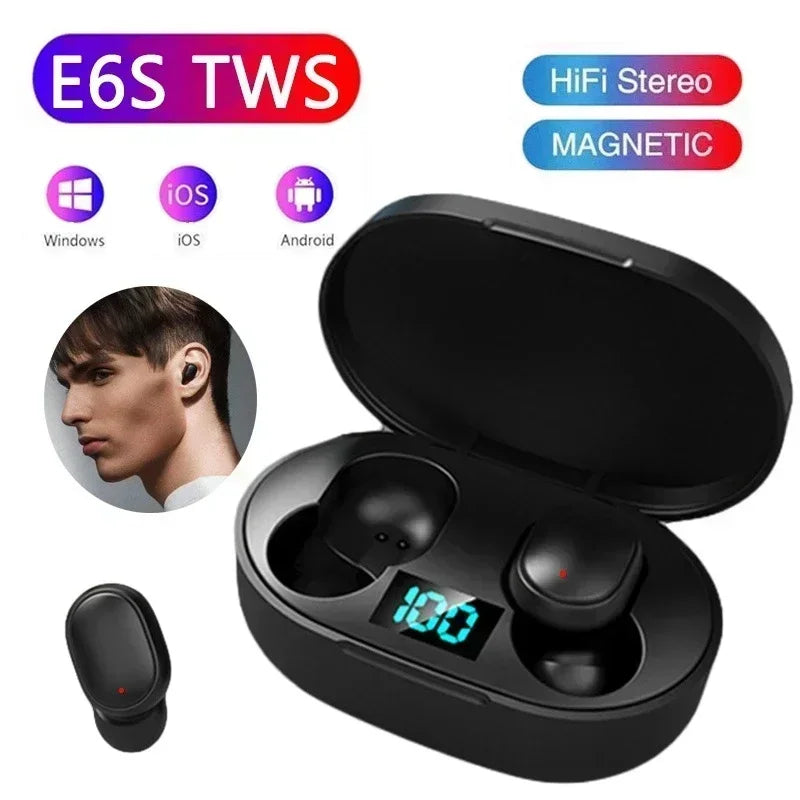 E6S TWS Bluetooth Earbuds – Noise Cancelling, Built-In Mic, Charging Case