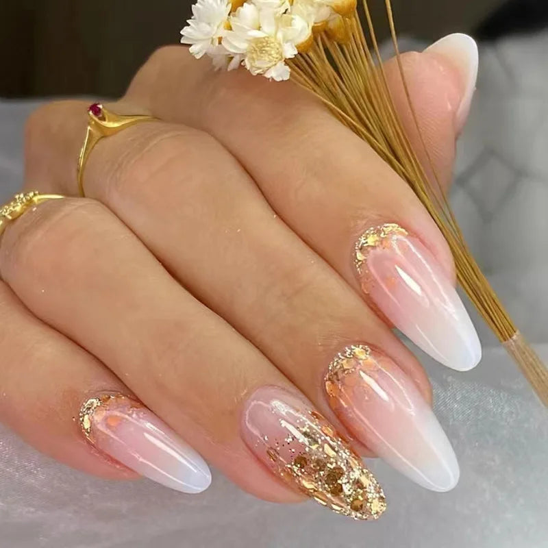 24 pieces of ins-style long press-on nails (teardrop shape), paired with 1 piece of jelly glue and 1 nail file