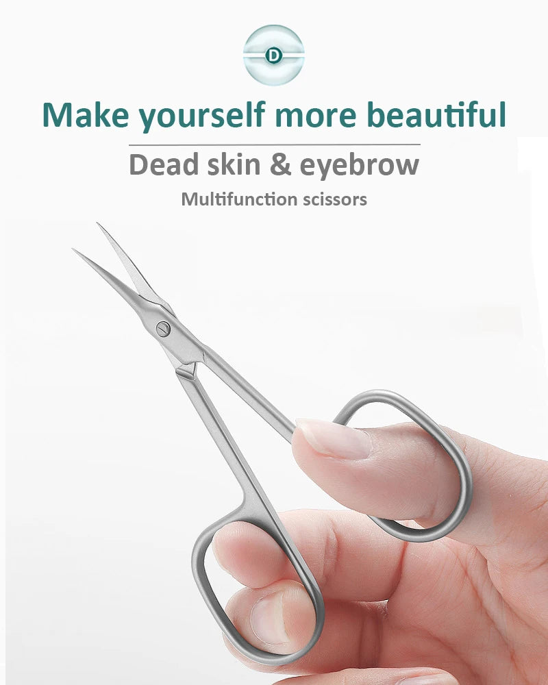 Stainless Steel Curved Tip Thin Blade Cuticle Scissors Nail Clippers Trimmer Manicure Tools Eyebrow Toos Dead Skin Remover