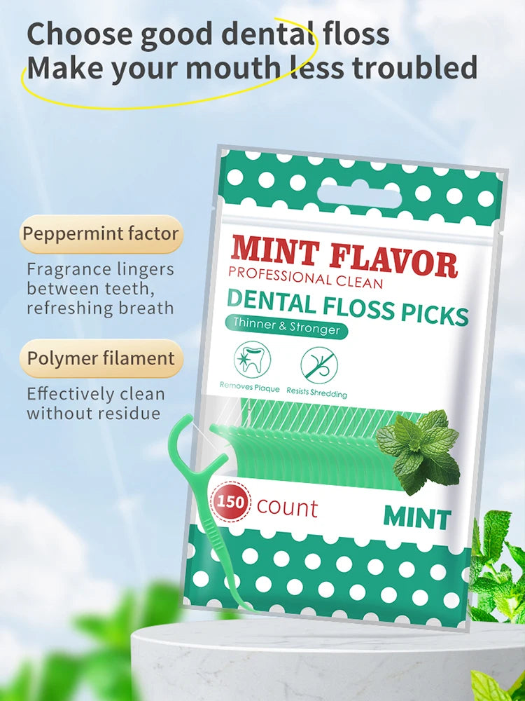 300PCS Mint Floss Sticks, Tooth Gap Brushes - Bagged Dental Hygiene Products - Essential Cleaning Tools for Home, Outdoor,Traver