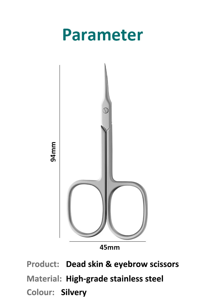 Stainless Steel Curved Tip Thin Blade Cuticle Scissors Nail Clippers Trimmer Manicure Tools Eyebrow Toos Dead Skin Remover