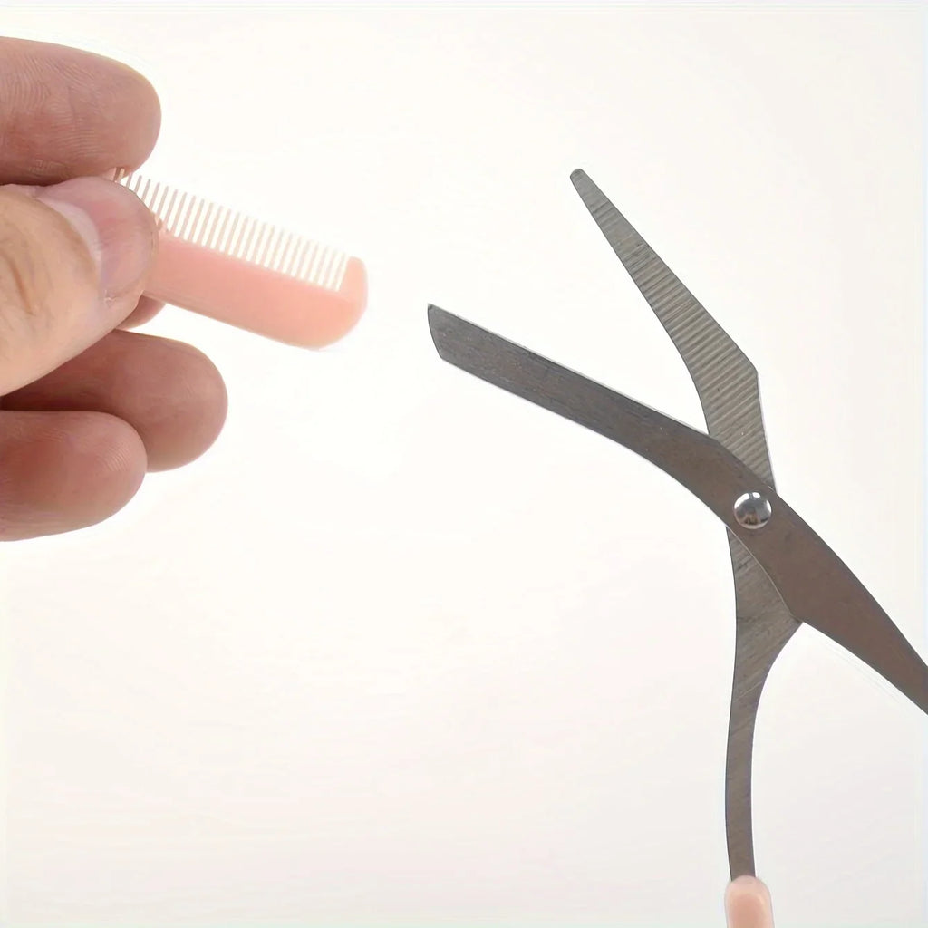 Pink Eyebrow Trimming Scissors with Built-In Comb — Stainless Steel Precision Grooming Tool