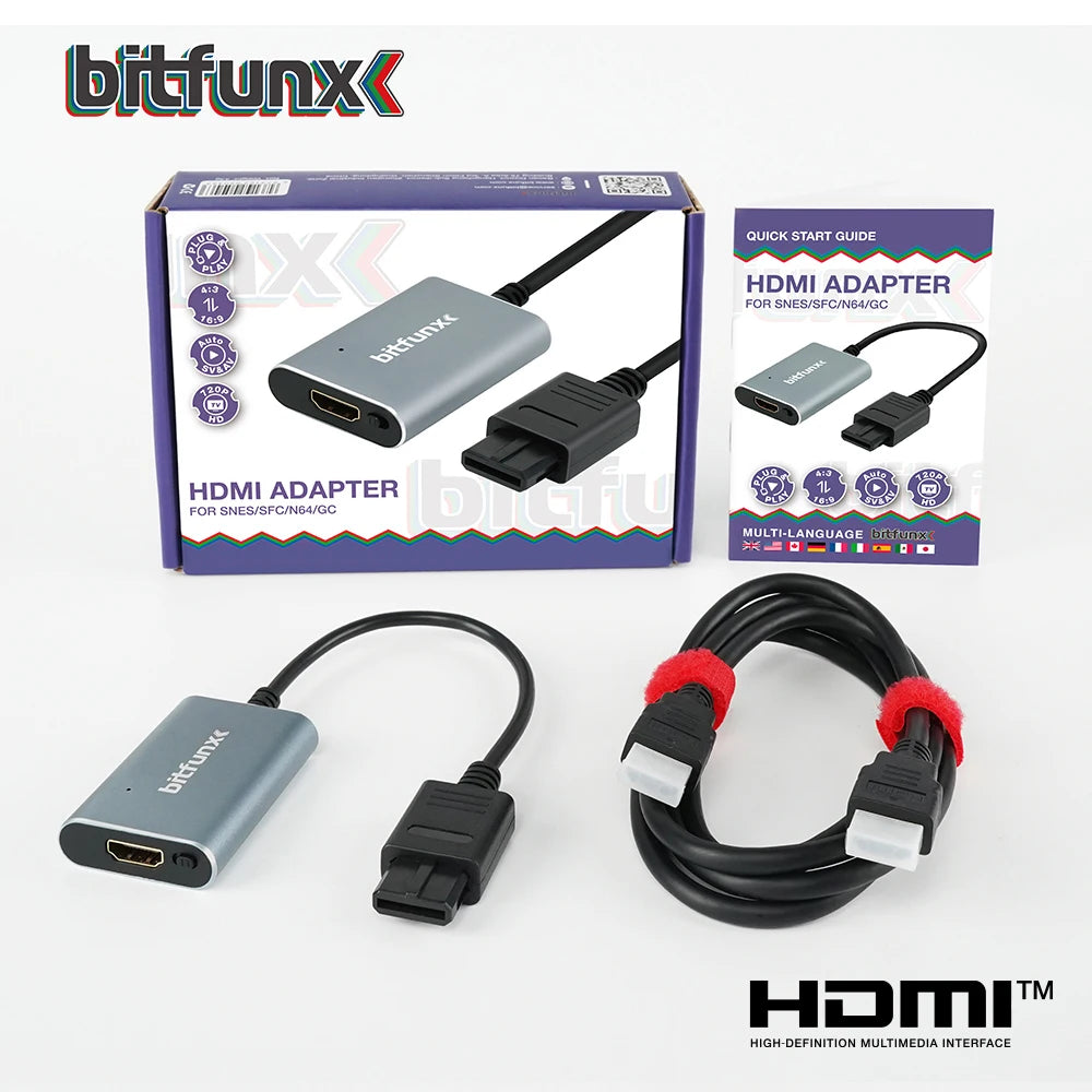 Bitfunx HDMI Adapter for N64, SNES, GameCube – 720P Plug & Play Converter