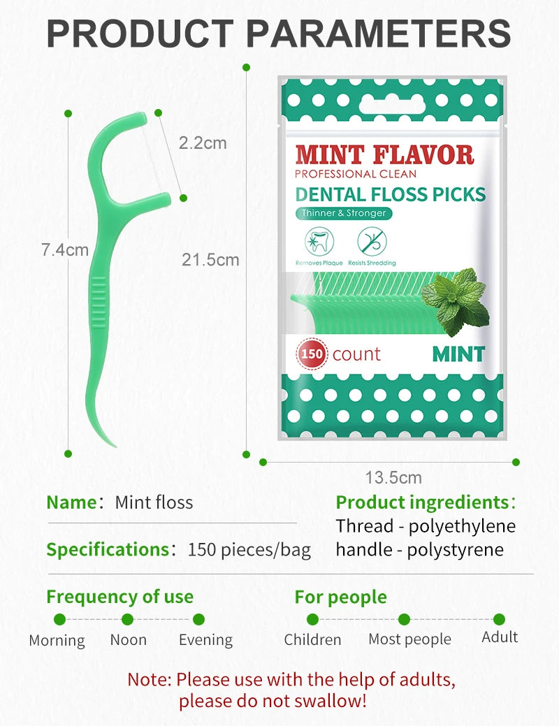 300PCS Mint Floss Sticks, Tooth Gap Brushes - Bagged Dental Hygiene Products - Essential Cleaning Tools for Home, Outdoor,Traver